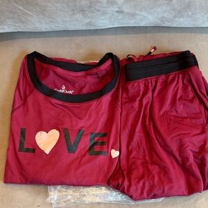 Cuddl Duds Red Pajama Set with Love Print